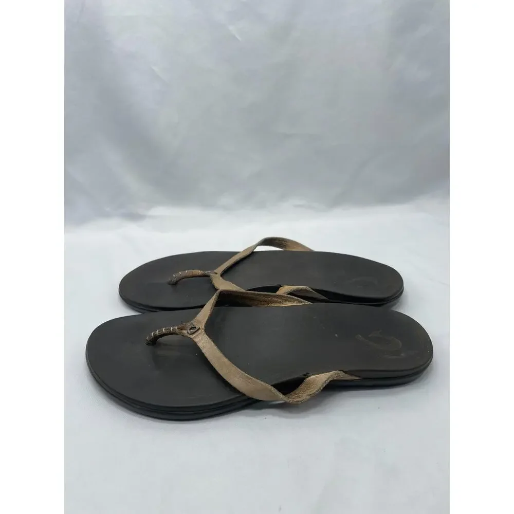 Olukai‎ Ho’opio Women's Leather Thong Flip Flops, 20290-FA45, Size: 8